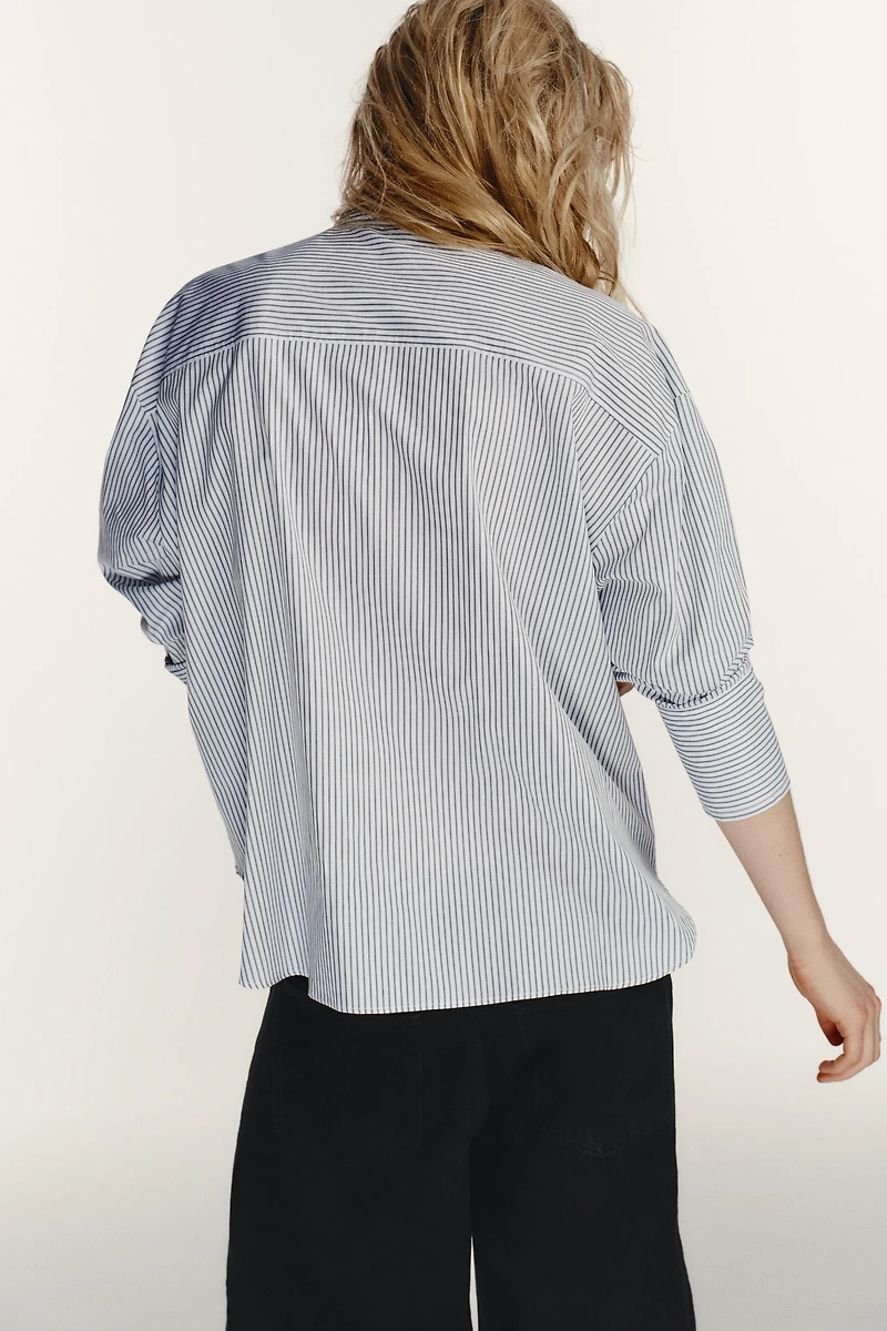 STRIPED POPLIN SHIRT WITH SCARF DETAIL