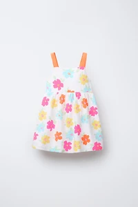 TEXTURED PRINTED BOW DRESS