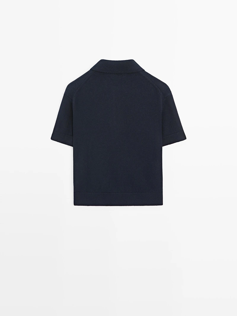 Wool blend knit polo sweater