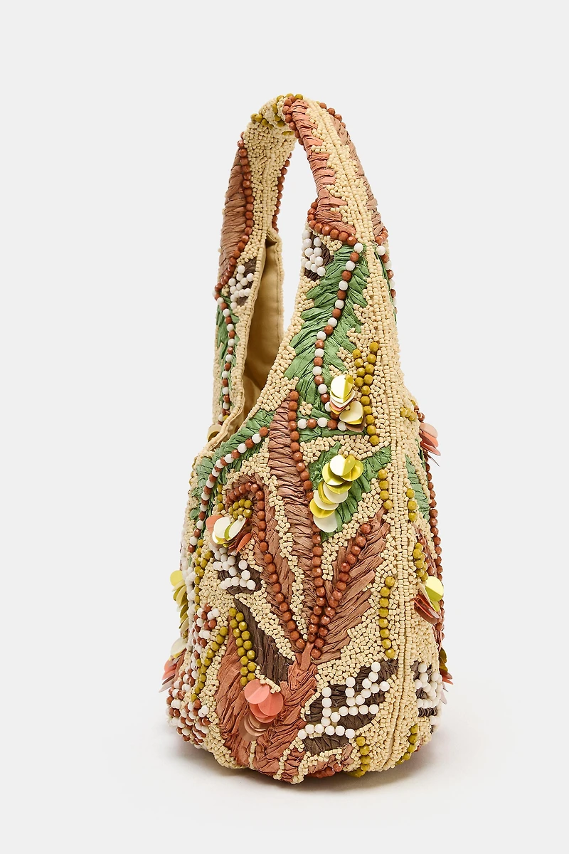 BEADED PRINT BAG