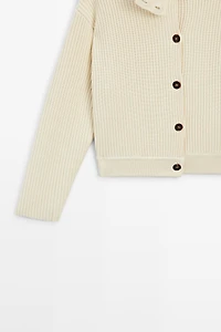 100% cotton turtleneck knit cardigan