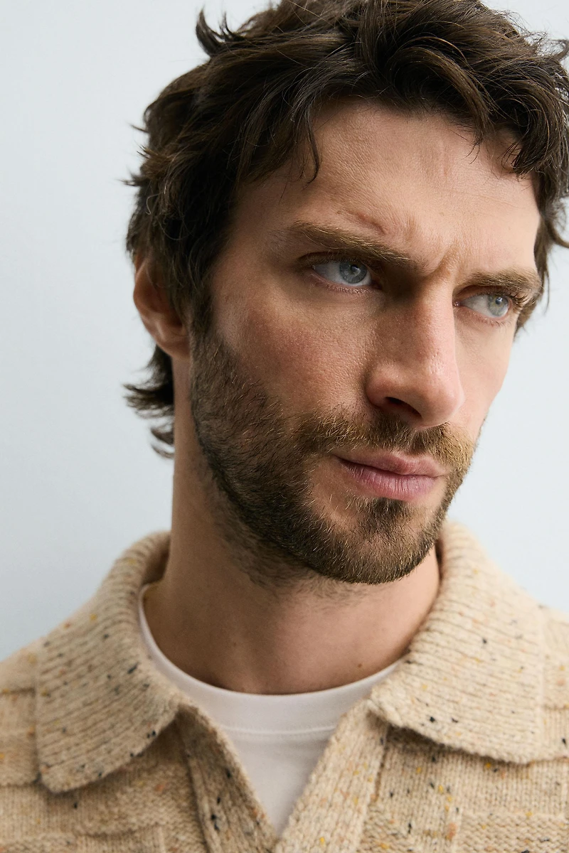 100% WOOL BUTTON-DOWN KNIT POLO SHIRT