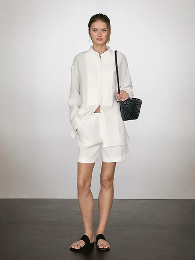 Linen blend shirt with thin pintucks