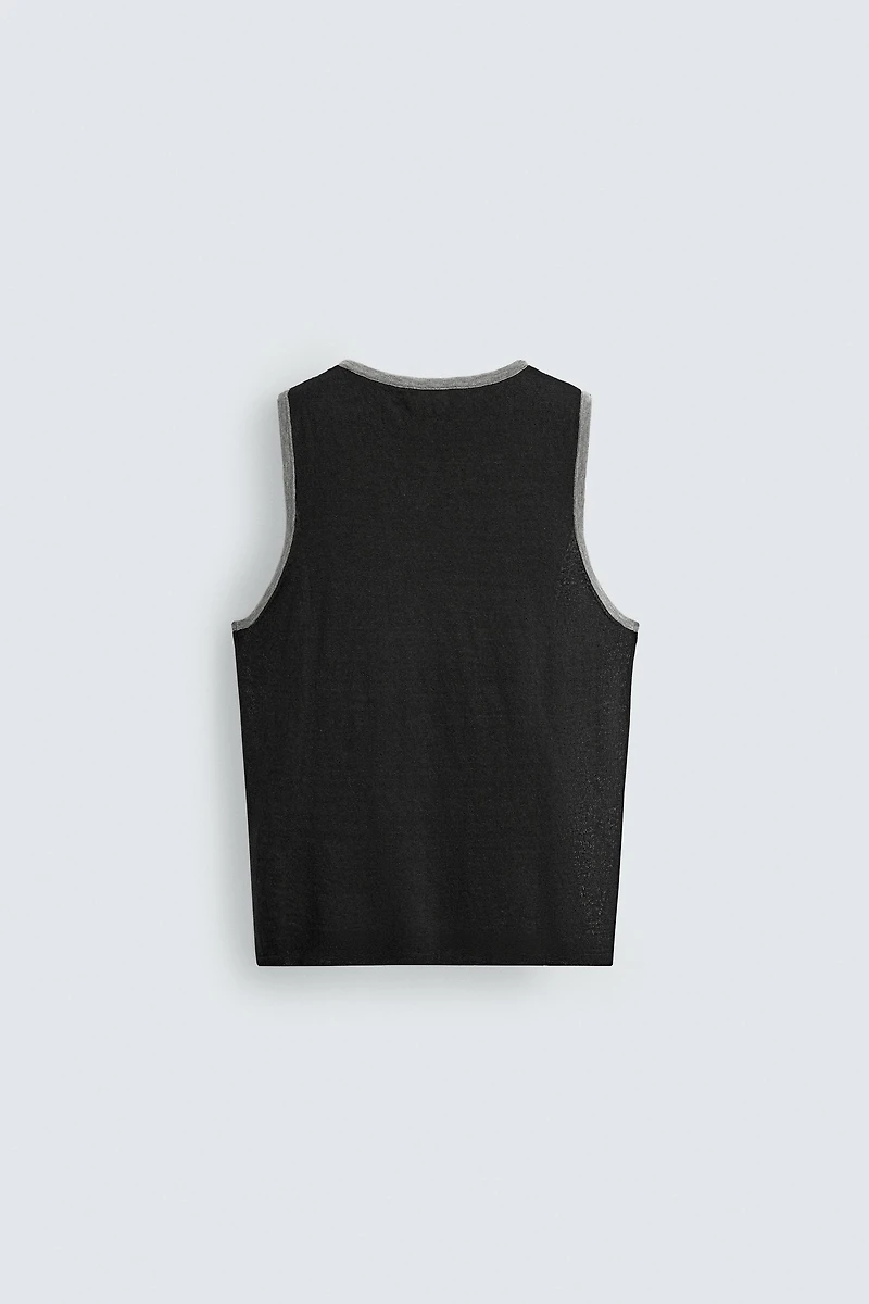 CONTRASTING LINEN BLEND KNIT TANK TOP