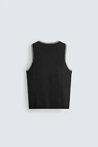 CONTRASTING LINEN BLEND KNIT TANK TOP