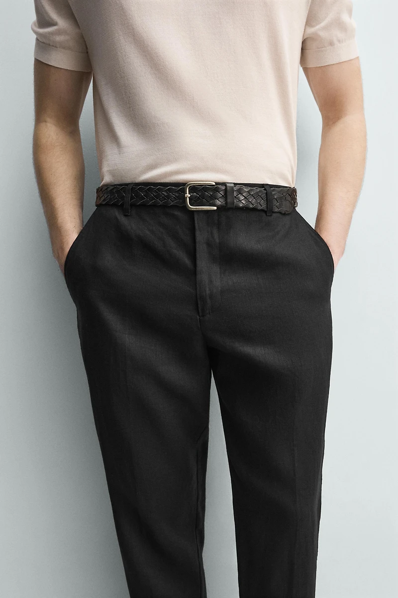 100% LINEN REGULAR FIT PANTS