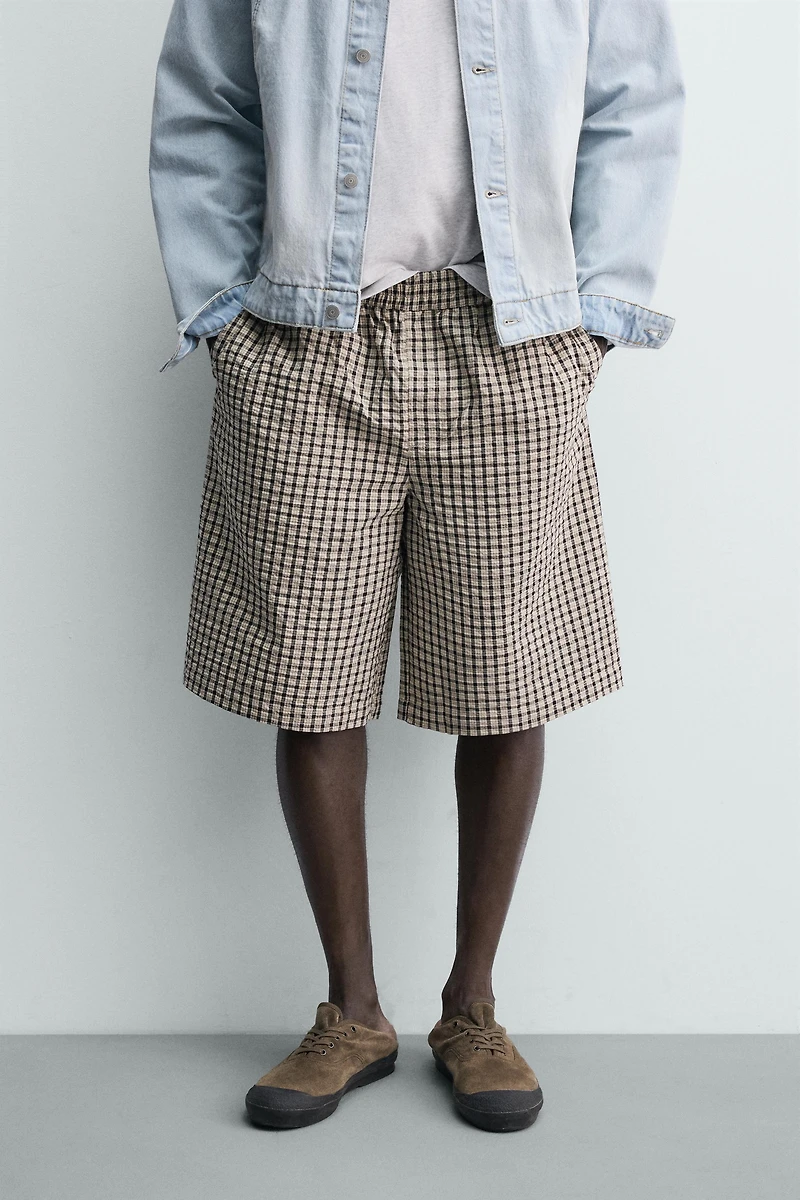 TEXTURED PLAID SHORTS