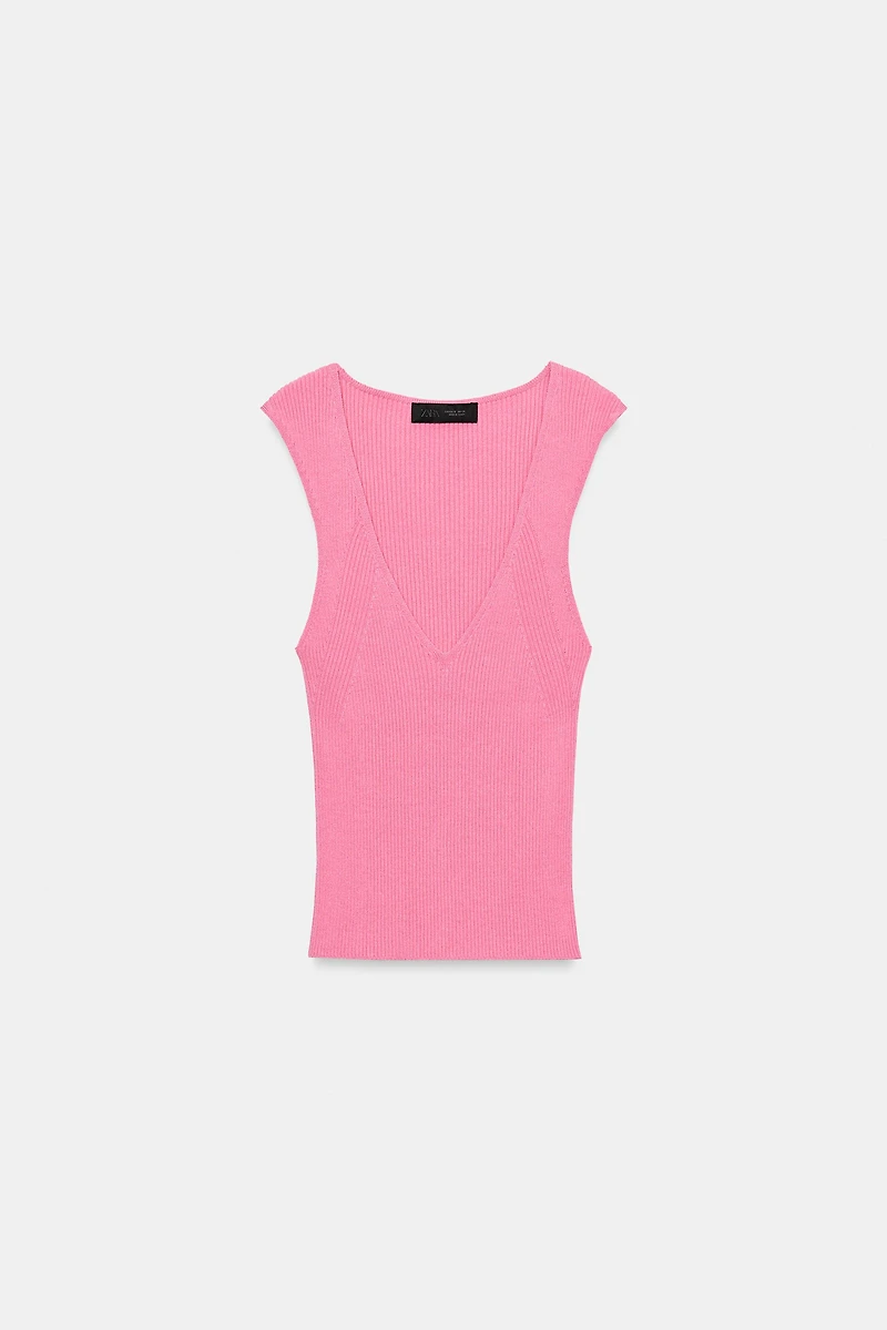 V-NECK RIB KNIT TOP