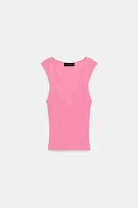 V-NECK RIB KNIT TOP