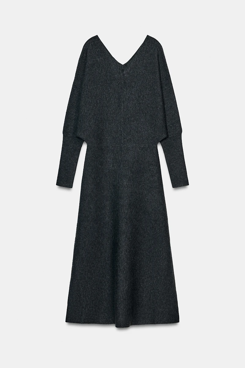 V-NECK KNIT MIDI DRESS
