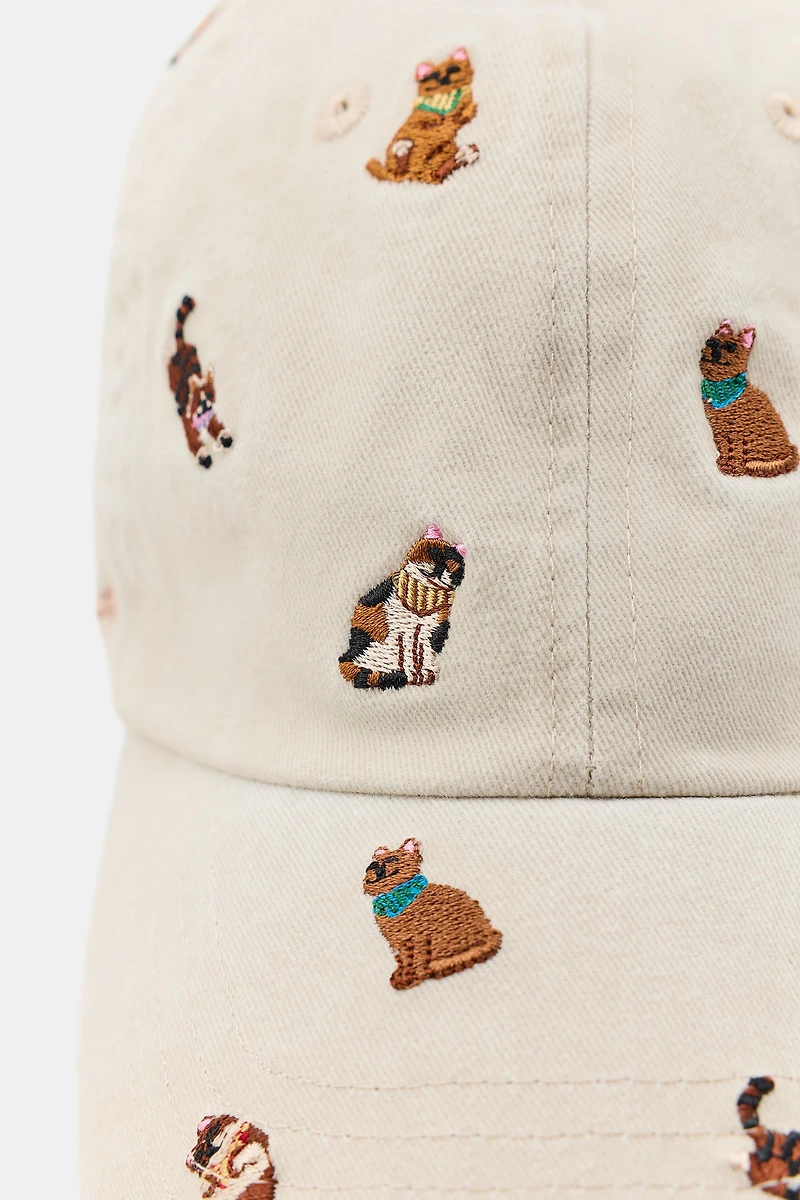 EMBROIDERED CAT TWILL CAP