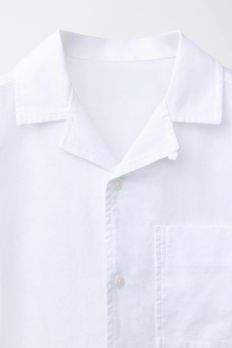 LINEN AND COTTON SPREAD COLLAR SHIRT