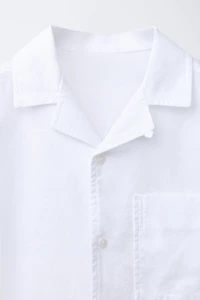 LINEN AND COTTON SPREAD COLLAR SHIRT