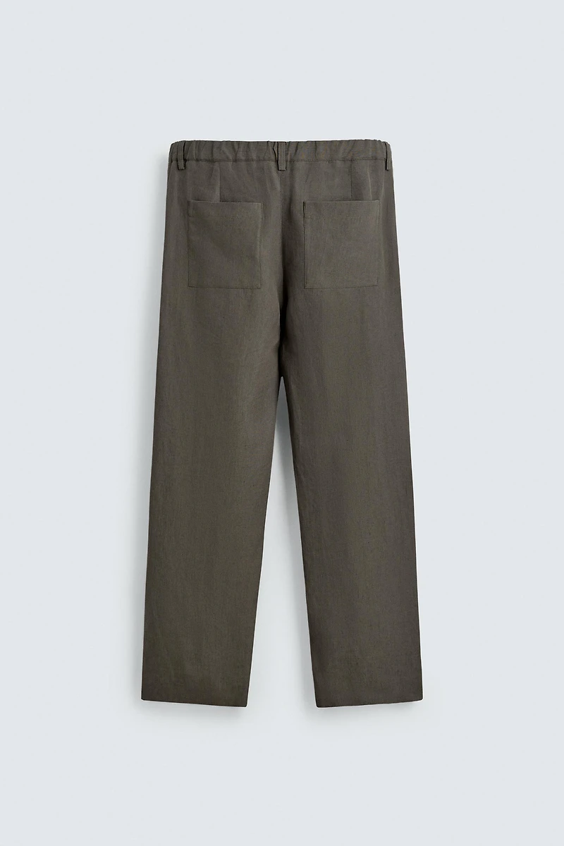 100% LINEN STRAIGHT FIT PANTS