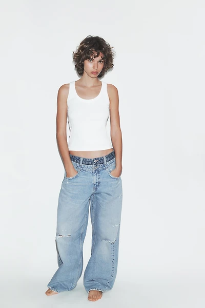 JEANS TRF DROITS DOUBLE TAILLE MI-HAUTE