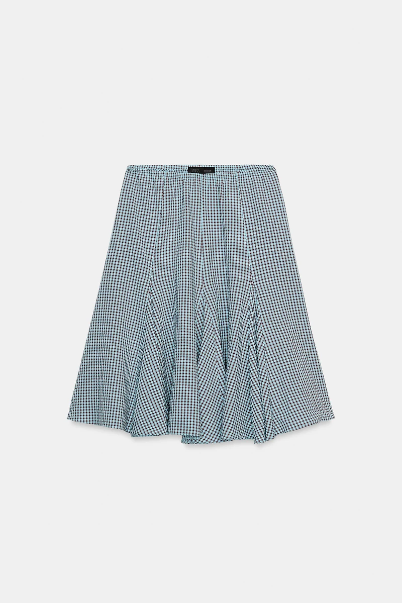 GINGHAM GODET MIDI SKIRT