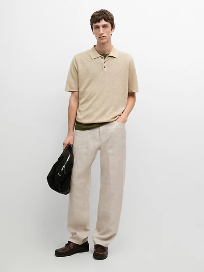 Pull polo en maille de lin