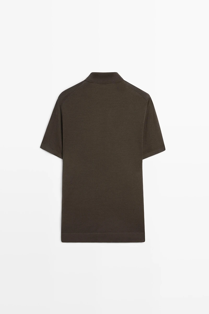 Wool blend zip-detail polo shirt