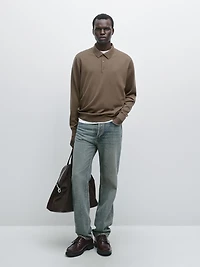 Merino wool knit polo sweater