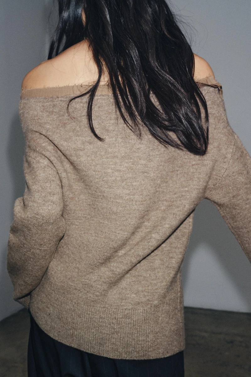 BOAT NECK KNIT CARDIGAN