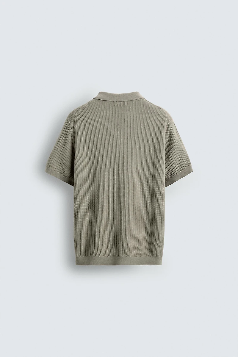 RIBBED KNIT POLO SHIRT
