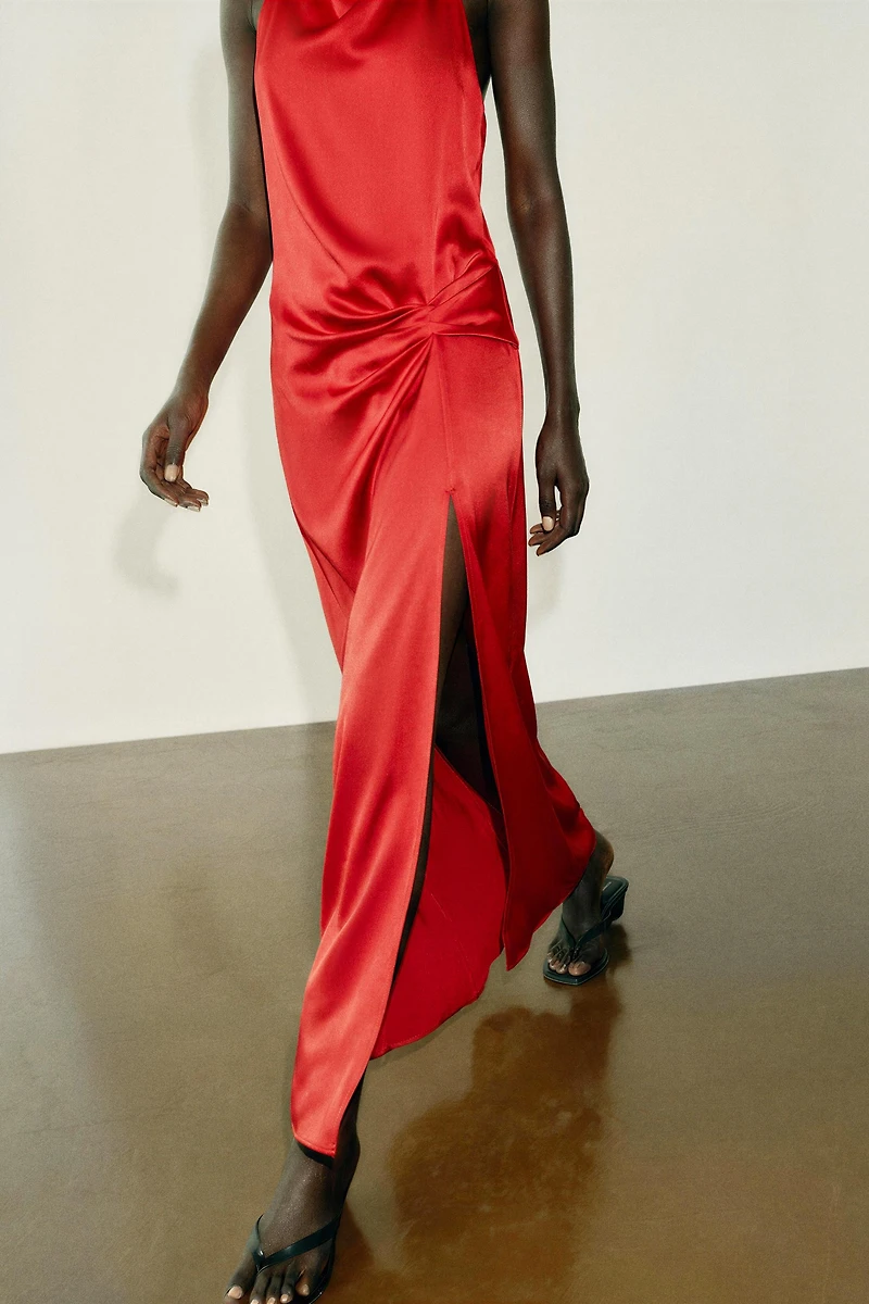 SATIN HALTER MIDI DRESS