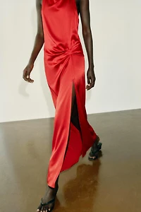 SATIN HALTER MIDI DRESS