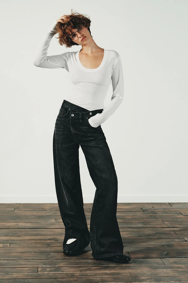 TRF HIGH WAIST CROSSOVER WIDE LEG JEANS