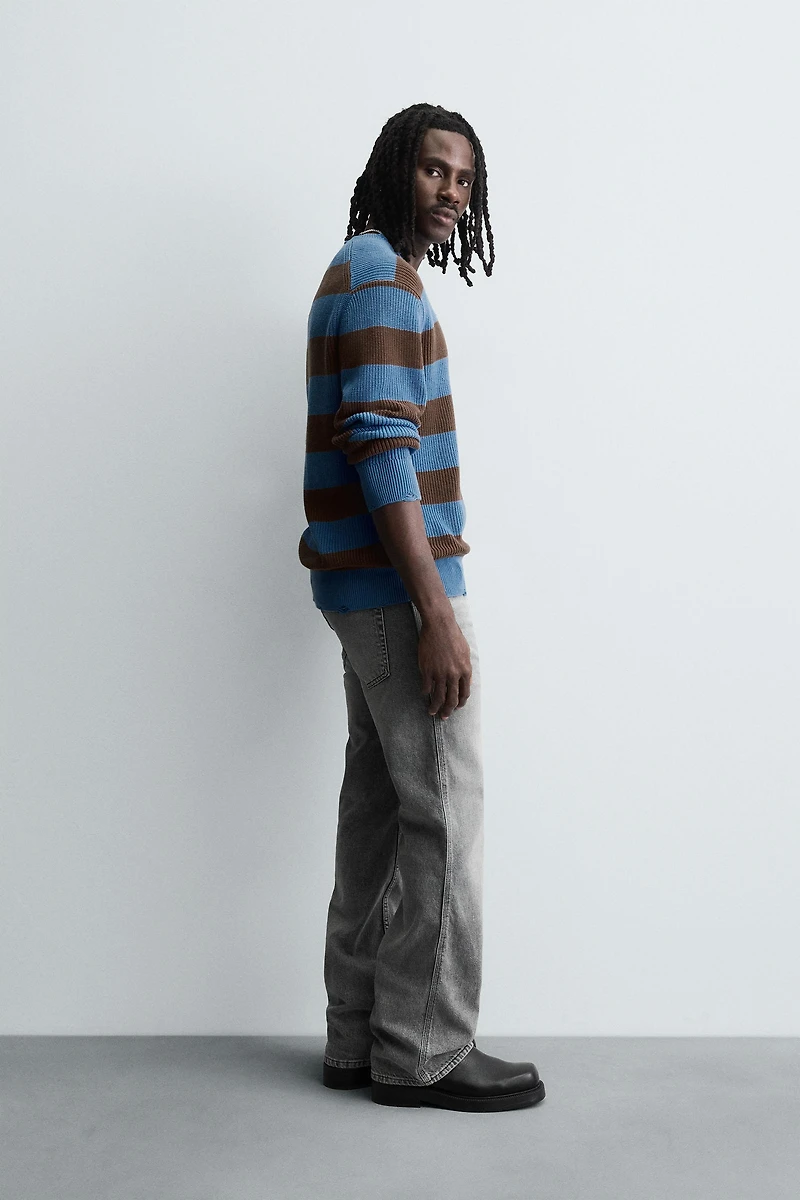 STRIPED PURL KNIT SWEATER