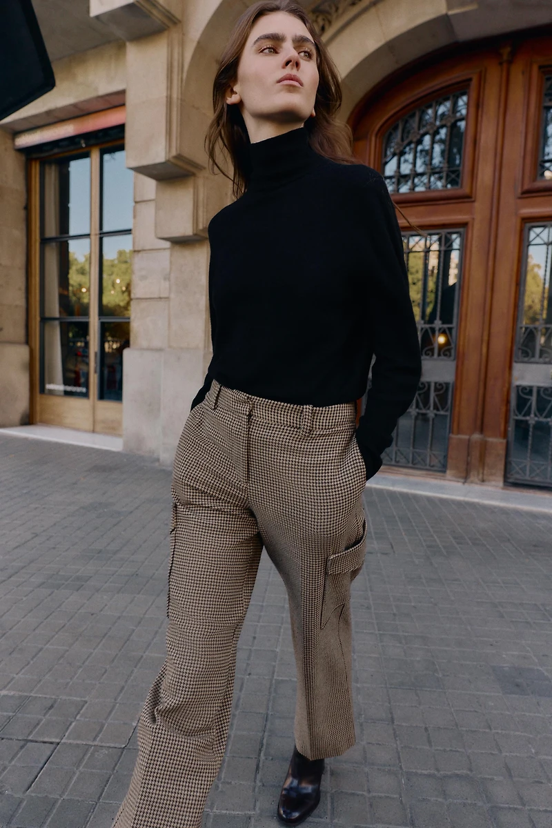 PANTALON CARGO PIED-DE-POULE