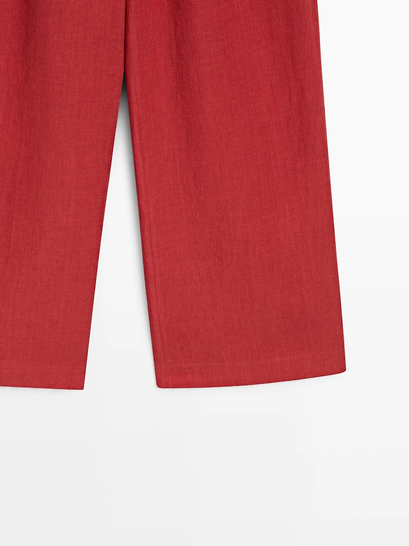 Loose fit high-waist linen trousers