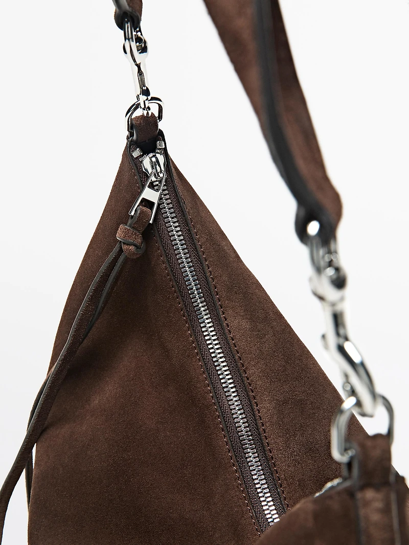 Split leather half-moon bag