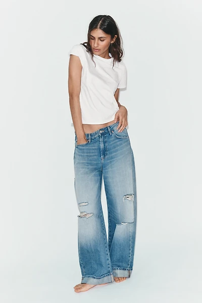TRF MID-RISE FOLDED BAGGY JEANS
