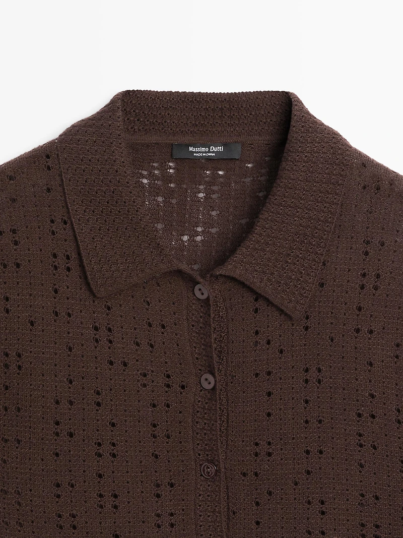 Short sleeve wool blend knit polo shirt