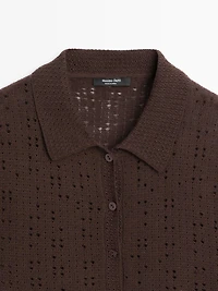Short sleeve wool blend knit polo shirt