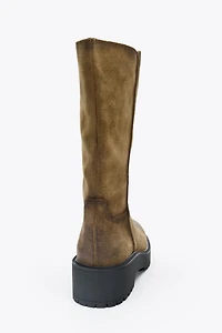 DISTRESSED EFFECT SPLIT LEATHER ANKLE BOOTS