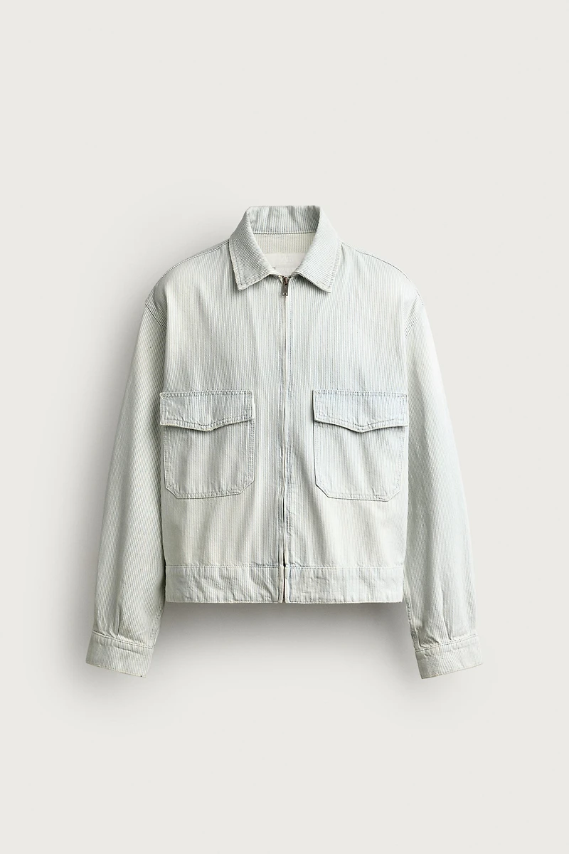 WASHED STRIPED CROPPED JACKET