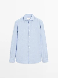 Regular fit striped 100% linen shirt
