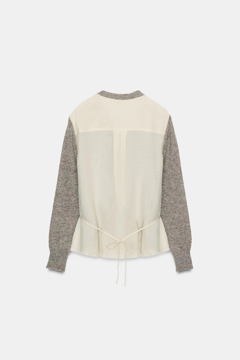 COMBINATION KNIT CARDIGAN WITH BELT