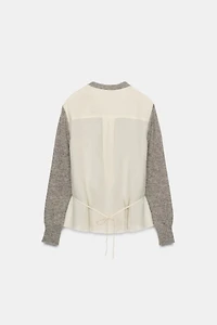 COMBINATION KNIT CARDIGAN WITH BELT