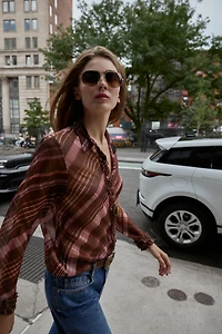 SEMI-SHEER PLAID BLOUSE