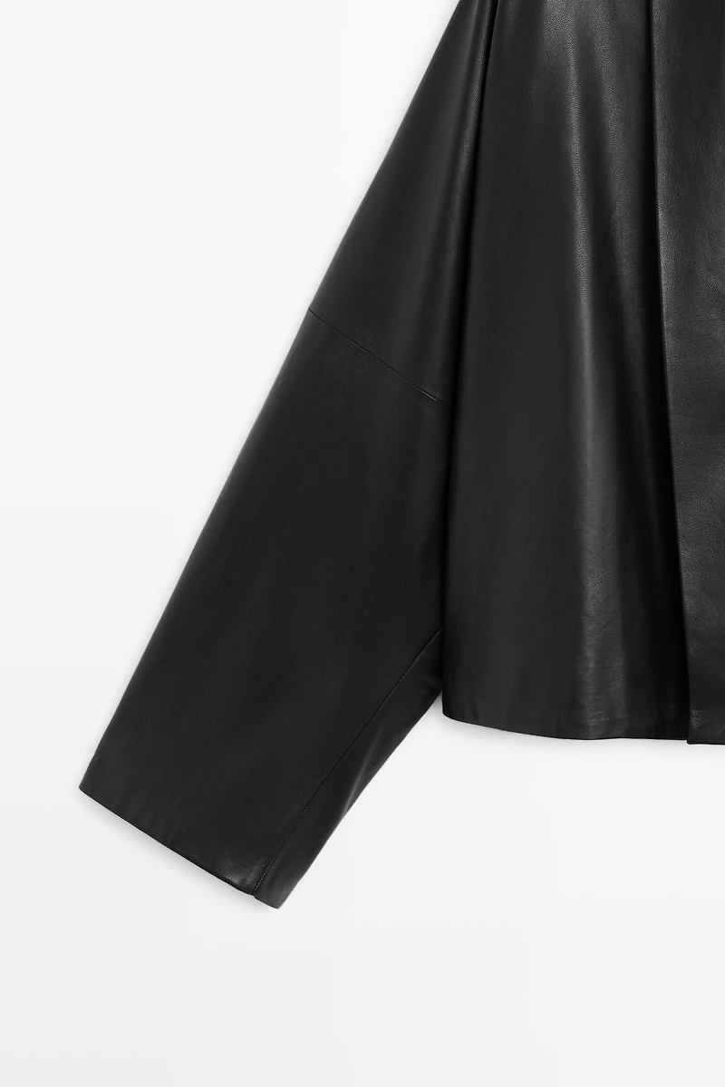 Nappa leather lapel kimono