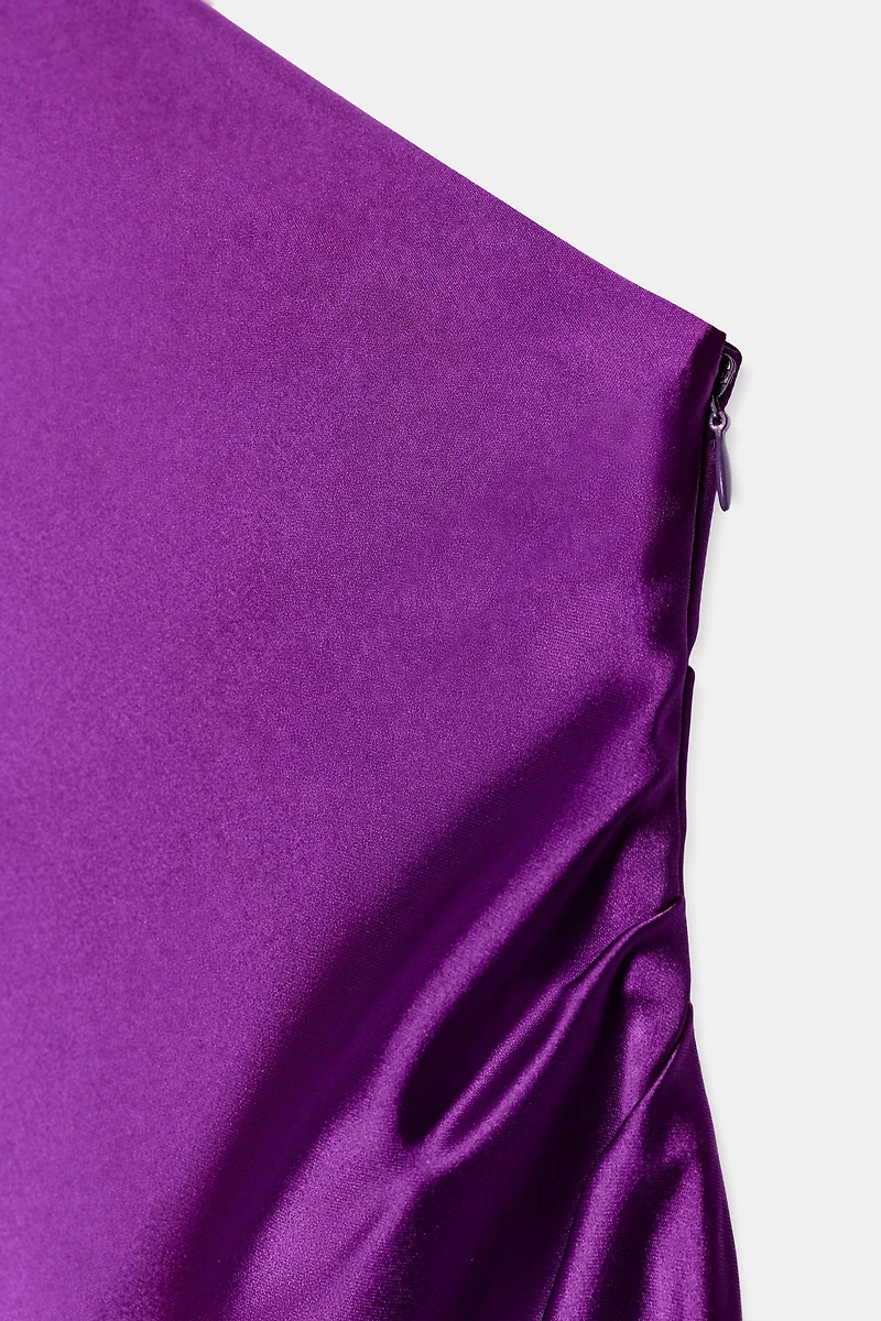 ASYMMETRIC SATIN MIDI DRESS