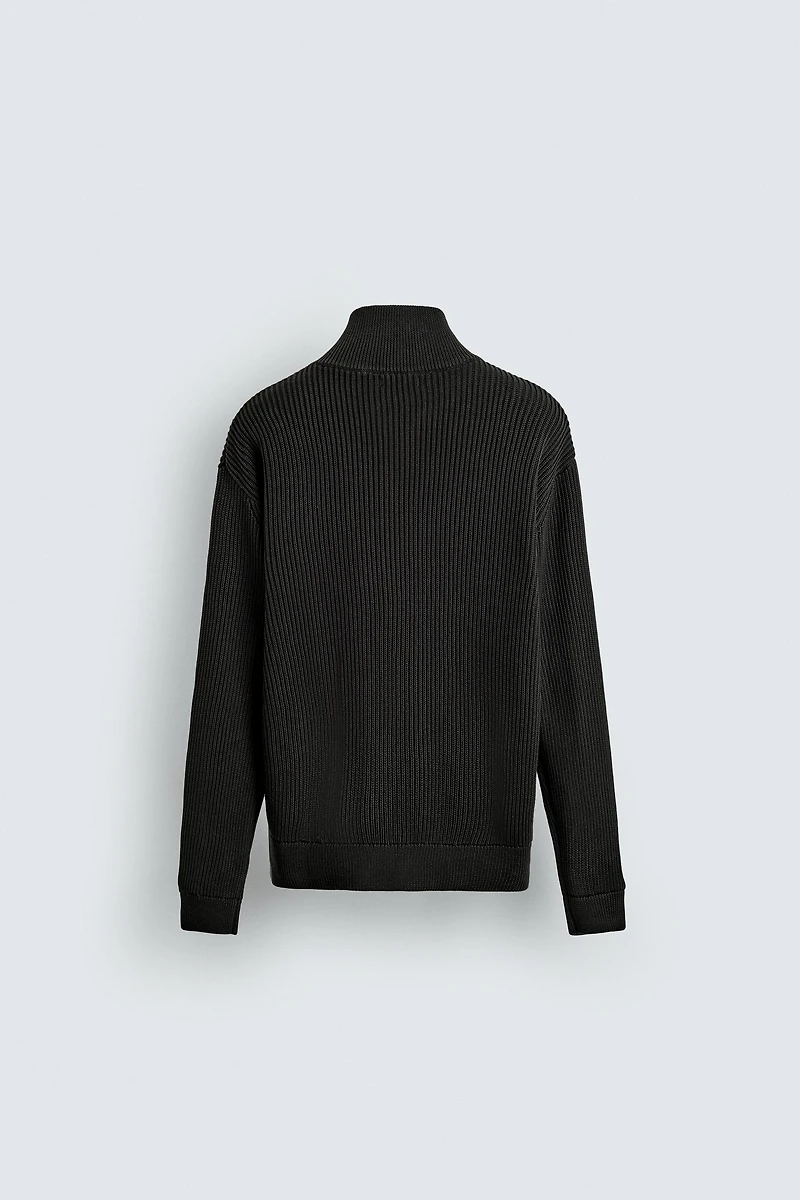 PURL KNIT ZIP-UP CARDIGAN
