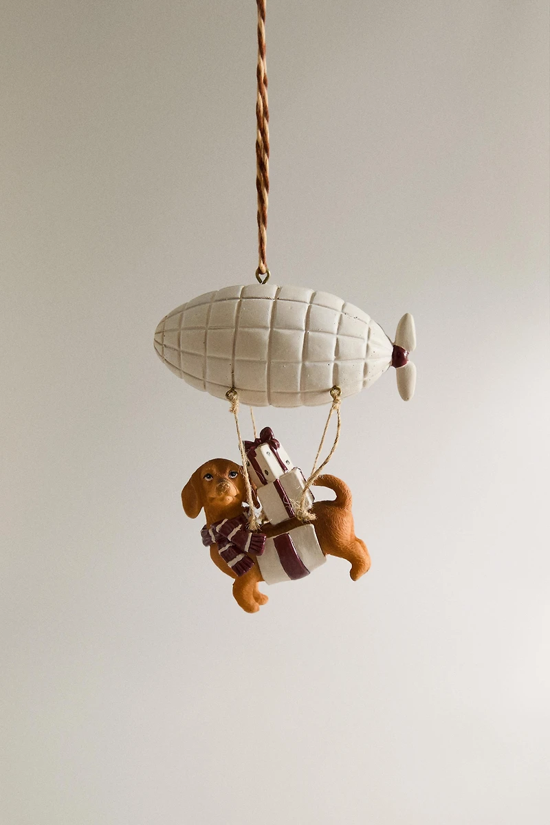 DOG HOT AIR BALLOON CHRISTMAS TREE ORNAMENT
