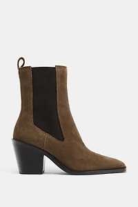 BOTTINES À TALONS EN CROÛTE DE CUIR