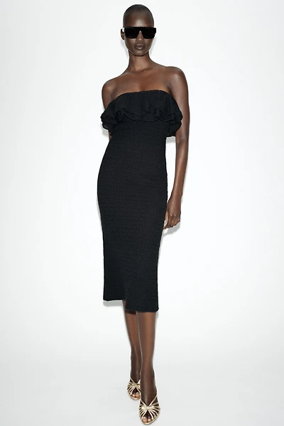 RUFFLED KNIT MIDI DRESS