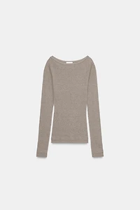 T-SHIRT COL BATEAU CÔTELÉ