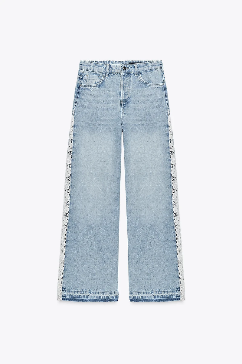 Z1975 HIGH WAIST WIDE LEG JEANS WITH CROCHET DETAIL