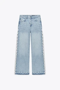 Z1975 HIGH WAIST WIDE LEG JEANS WITH CROCHET DETAIL